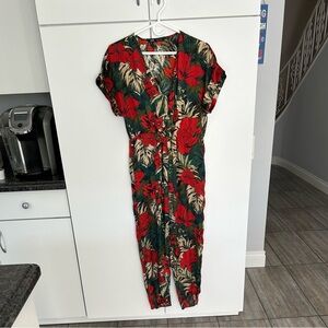 Zara Floral Jumpsuit in Red and Green, Size S
